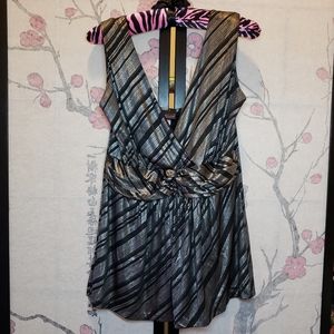 TORRID Metallic Silver & Black Striped Tank Top